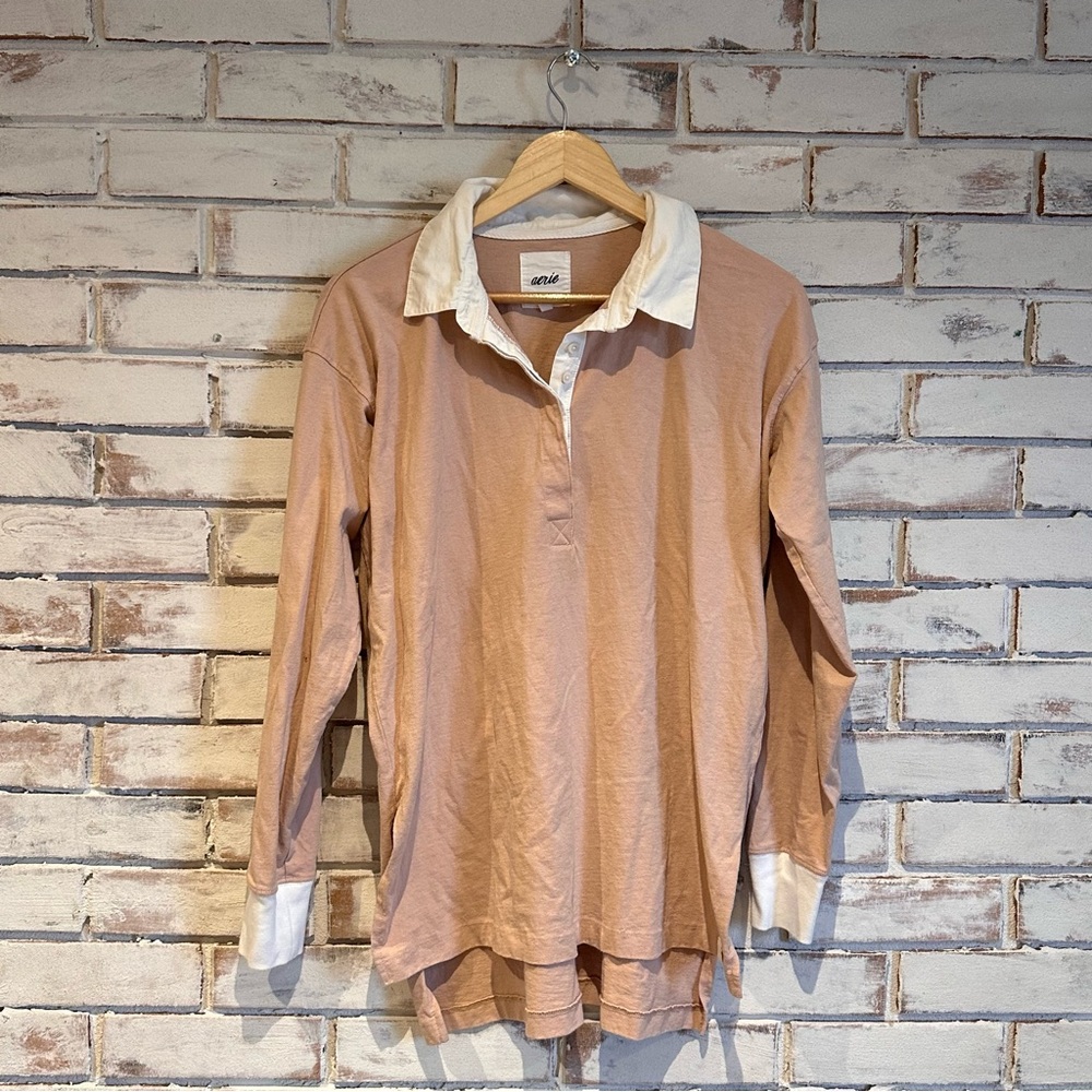 Aerie oversized rugby tan Cream Polo Shirt